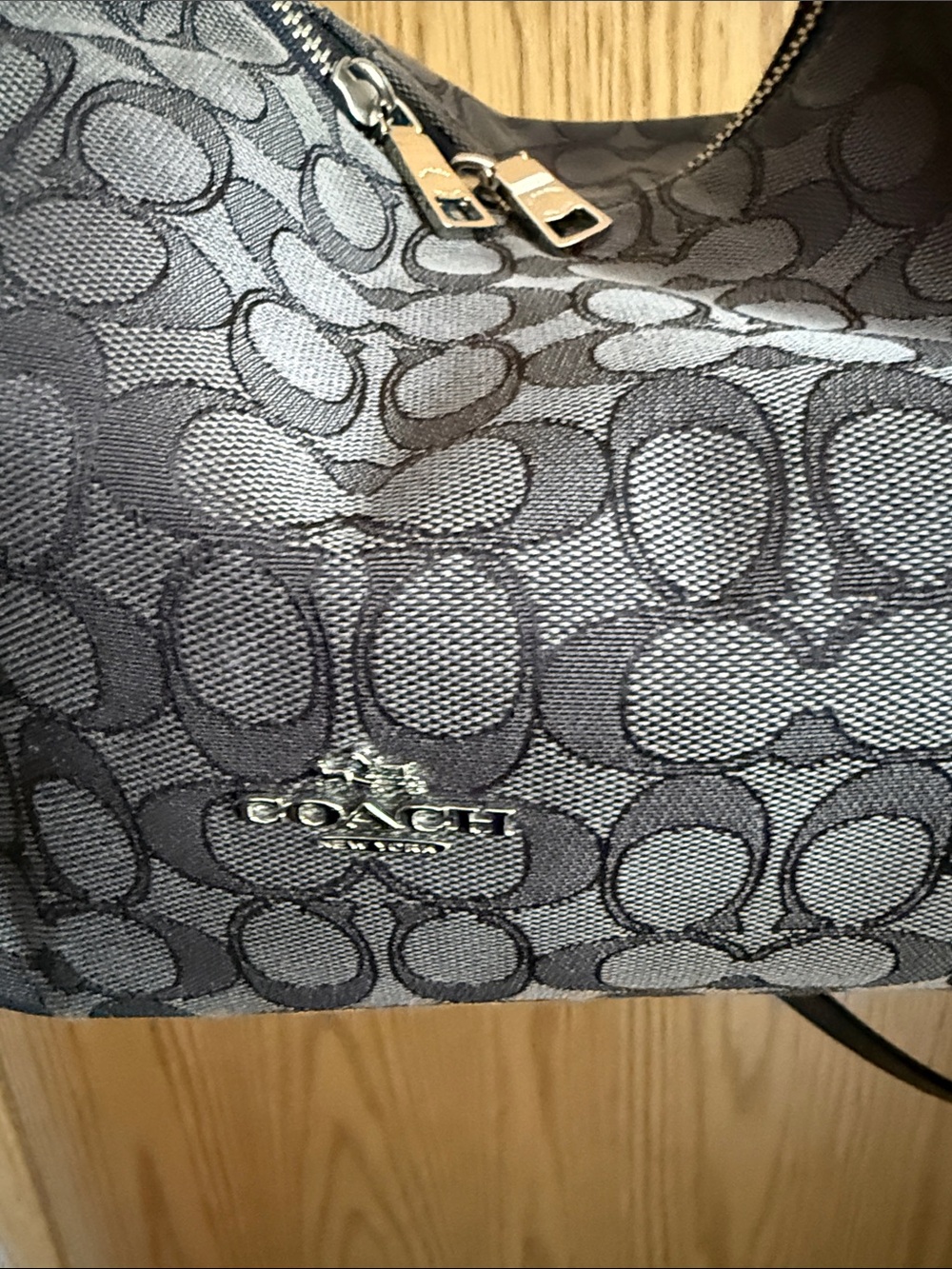 Coach Gray and Black Signature Jacquard Hobo Bag - Picture 2 of 4